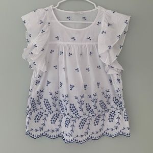Embroidered Flutter Sleeve Blouse, Size Small